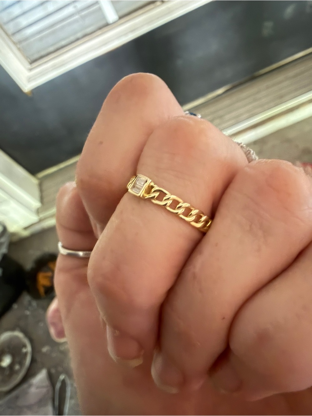 Gold over 925SS Chain Link Ring Moissanite Size 7 - Picture 3 of 4